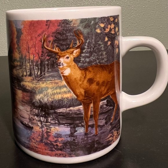 Two Vtg FRIENDS OF THE WETLANDS  Deer, Fawn, Doe & Buck, Woodland Ceramic Mugs - Picture 7 of 12